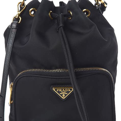 prada saffiano tessuto nylon mini bucket crossbody bag|More.